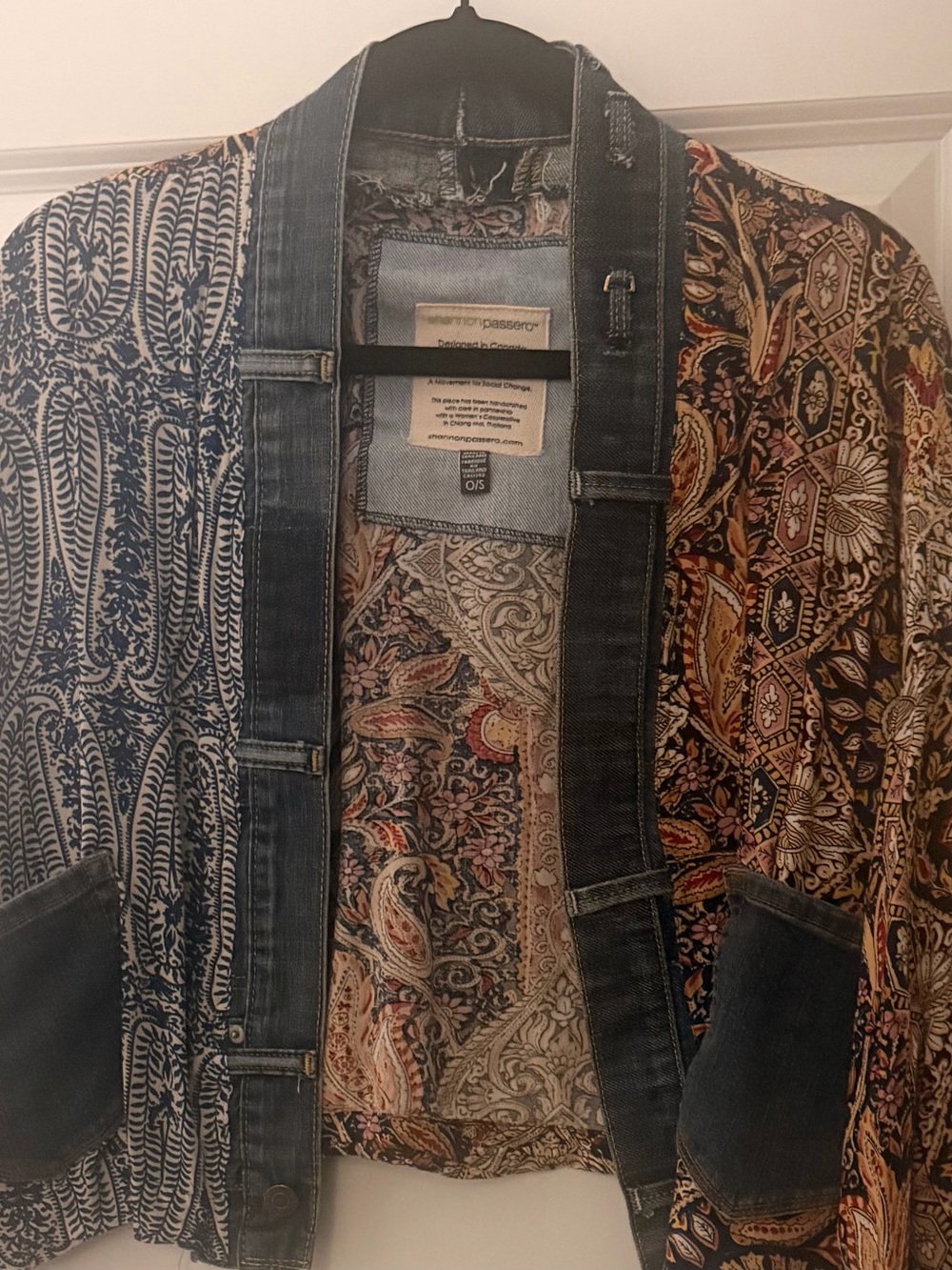 Boho Patchwork Jean-Trim Open Jacket in Multi-Color - Picture 6 of 7